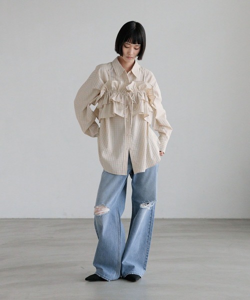 LOWRYS FARM（ローリーズファーム）の「チェックフリルビスチェ　638585（キャミソール・レディース・グレー/ブラック/ブラウン・FREE）」の10枚目の写真