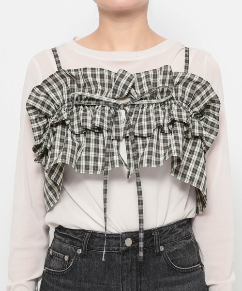 LOWRYS FARM（ローリーズファーム）の「チェックフリルビスチェ　638585（キャミソール・レディース・グレー/ブラック/ブラウン・FREE）」の18枚目の写真