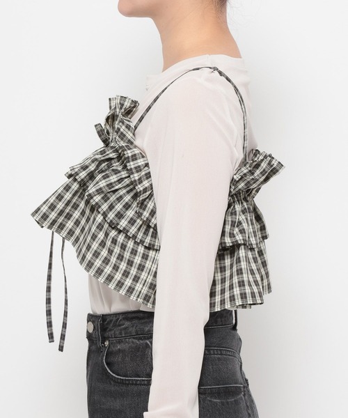 LOWRYS FARM（ローリーズファーム）の「チェックフリルビスチェ　638585（キャミソール・レディース・グレー/ブラック/ブラウン・FREE）」の19枚目の写真