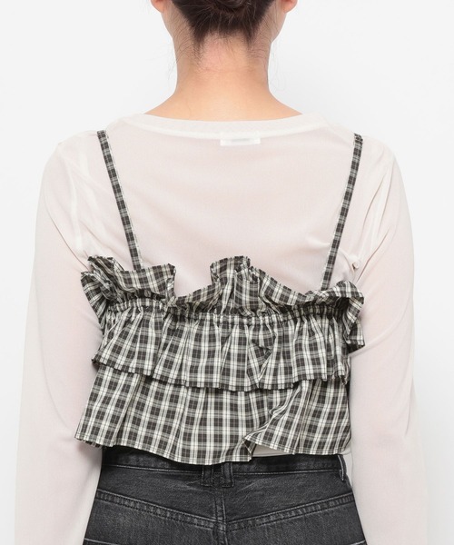 LOWRYS FARM（ローリーズファーム）の「チェックフリルビスチェ　638585（キャミソール・レディース・グレー/ブラック/ブラウン・FREE）」の20枚目の写真