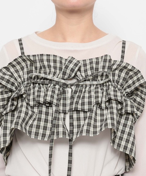 LOWRYS FARM（ローリーズファーム）の「チェックフリルビスチェ　638585（キャミソール・レディース・グレー/ブラック/ブラウン・FREE）」の21枚目の写真