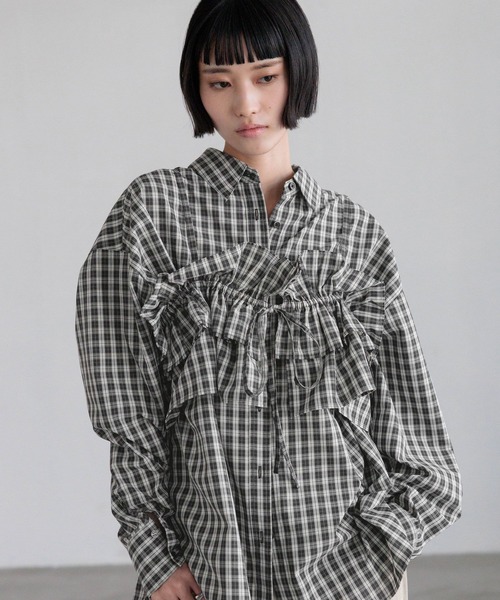 LOWRYS FARM（ローリーズファーム）の「チェックフリルビスチェ　638585（キャミソール・レディース・グレー/ブラック/ブラウン・FREE）」の7枚目の写真