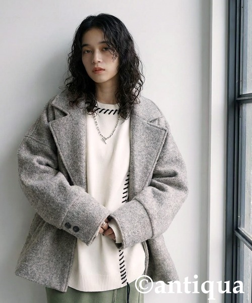 antiqua(アンティカ)の「配色ステッチ ニット(ニット/セーター・レディース・グレー/ブラック/アイボリー・ONESIZE)」の6枚目の写真