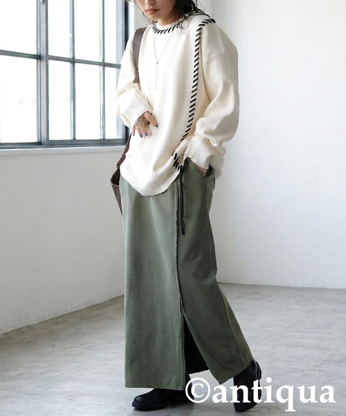 antiqua(アンティカ)の「配色ステッチ ニット(ニット/セーター・レディース・グレー/ブラック/アイボリー・ONESIZE)」の5枚目の写真