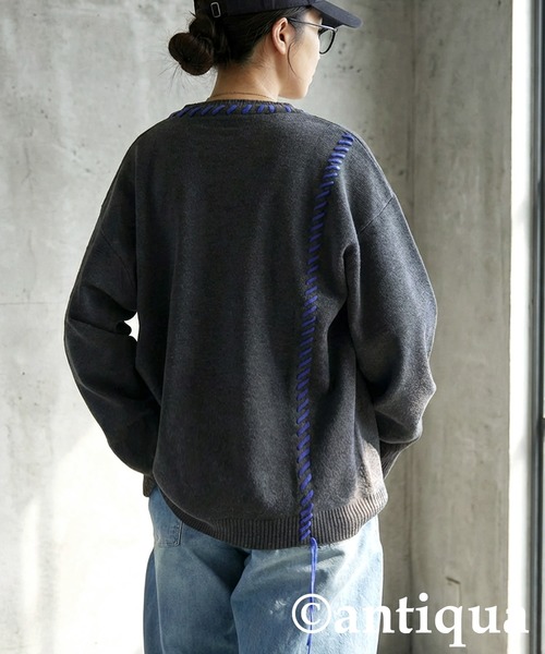 antiqua(アンティカ)の「配色ステッチ ニット(ニット/セーター・レディース・グレー/ブラック/アイボリー・ONESIZE)」の16枚目の写真