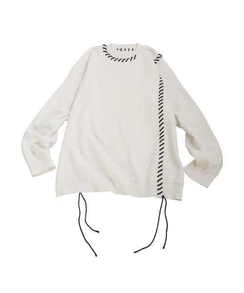 antiqua(アンティカ)の「配色ステッチ ニット(ニット/セーター・レディース・グレー/ブラック/アイボリー・ONESIZE)」の15枚目の写真