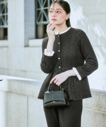 nissen | 【入学式・卒業式】取り外せるフリル襟付カットツイードペプラムブラウス＋ジャージーテーパードパンツセット＜大きいサイズ有＞(スーツセット)