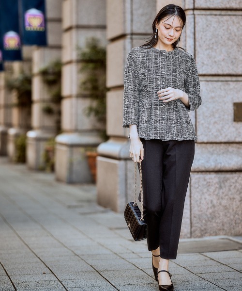 nissen（ニッセン）の「【入学式・卒業式】取り外せるフリル襟付カットツイードペプラムブラウス＋ジャージーテーパードパンツセット＜大きいサイズ有＞（スーツセット・レディース・ホワイト系その他/ブラック系・3L/LL/L/M）」の18枚目の写真