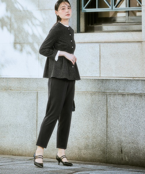 nissen（ニッセン）の「【入学式・卒業式】取り外せるフリル襟付カットツイードペプラムブラウス＋ジャージーテーパードパンツセット＜大きいサイズ有＞（スーツセット・レディース・ホワイト系その他/ブラック系・3L/LL/L/M）」の22枚目の写真