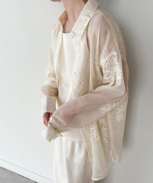 select MOCA by son（セレクトモカバイソン）の「フラワーエンブロイダリーシアーオーバーサイズシャツ【セットアップ対応】【by SON】（シャツ/ブラウス・レディース・アイボリー/ブラック・FREE）」の18枚目の写真