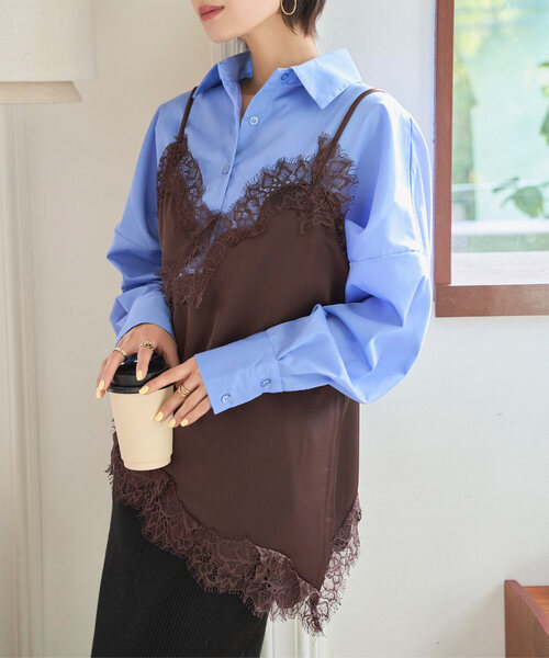 KOBE LETTUCE（コウベレタス）の「サテンレースキャミソール（キャミソール・レディース・アイボリー/ブラック/ブラウン・M）」の3枚目の写真