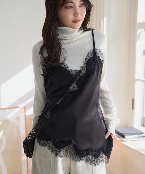 KOBE LETTUCE（コウベレタス）の「サテンレースキャミソール（キャミソール・レディース・アイボリー/ブラック/ブラウン・M）」の5枚目の写真