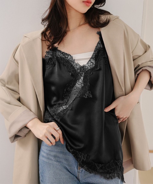 KOBE LETTUCE(コウベレタス)の「サテンレースキャミソール(キャミソール・レディース・アイボリー/ブラック/ブラウン/ホワイト×イエロー/ホワイト×ブラック・M)」の15枚目の写真