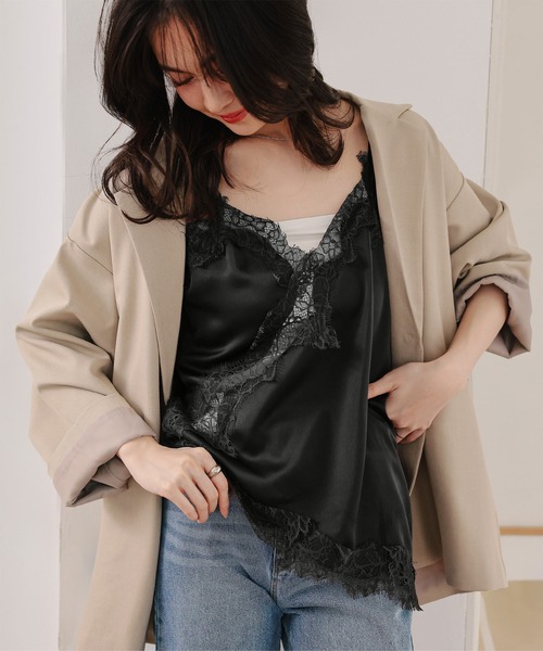 KOBE LETTUCE(コウベレタス)の「サテンレースキャミソール(キャミソール・レディース・アイボリー/ブラック/ブラウン/ホワイト×イエロー/ホワイト×ブラック・M)」の18枚目の写真