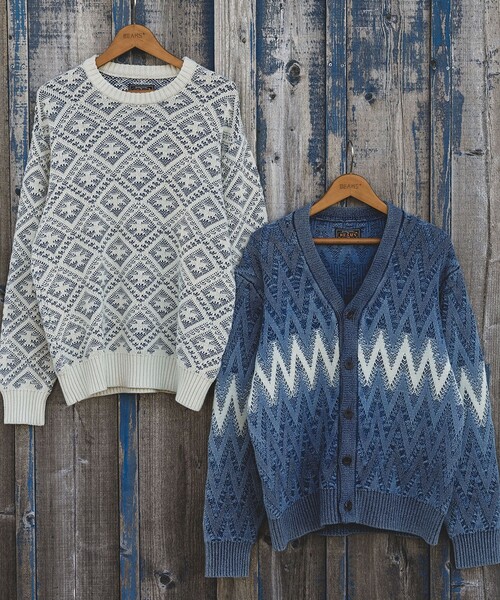 BEAMS PLUS(ビームスプラス)の「Crew Double Jacquard Indigo Yarn(ニット/セーター・メンズ・ホワイト・XL/L/M/S)」の4枚目の写真