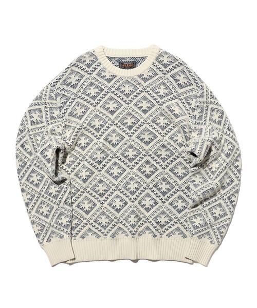 BEAMS PLUS(ビームスプラス)の「Crew Double Jacquard Indigo Yarn(ニット/セーター・メンズ・ホワイト・XL/L/M/S)」の6枚目の写真