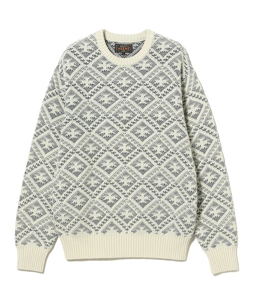 BEAMS PLUS(ビームスプラス)の「Crew Double Jacquard Indigo Yarn(ニット/セーター・メンズ・ホワイト・XL/L/M/S)」の7枚目の写真