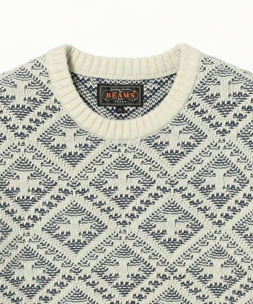 BEAMS PLUS(ビームスプラス)の「Crew Double Jacquard Indigo Yarn(ニット/セーター・メンズ・ホワイト・XL/L/M/S)」の8枚目の写真