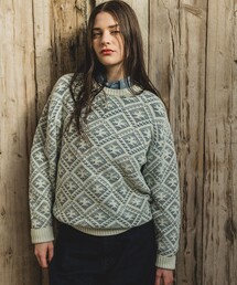 BEAMS PLUS(�r�[���X�v���X)��Crew Double Jacquard Indigo Yarn(�j�b�g/�Z�[�^�[)