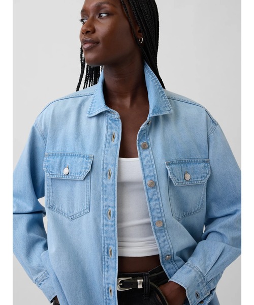 GAP(ギャップ)の「デニム ウエスタン シャケット(シャツ/ブラウス・レディース・ライトインディゴブルー・XS/S/M/L/XXS)」の1枚目の写真