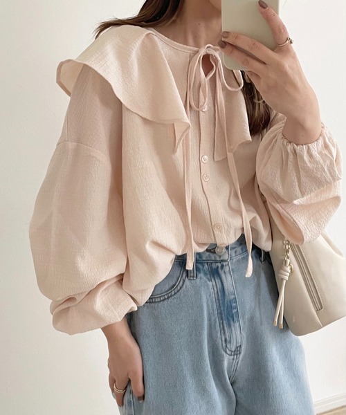 INTER FACTORY(インターファクトリー)の「choco - フリルカラーブラウス made in INTER FACTORY(シャツ/ブラウス・レディース・ピンク/アイボリー・FREE)」の2枚目の写真