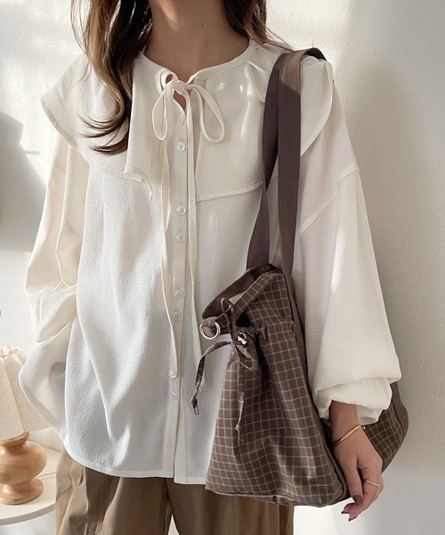 INTER FACTORY(インターファクトリー)の「choco - フリルカラーブラウス made in INTER FACTORY(シャツ/ブラウス・レディース・ピンク/アイボリー・FREE)」の5枚目の写真