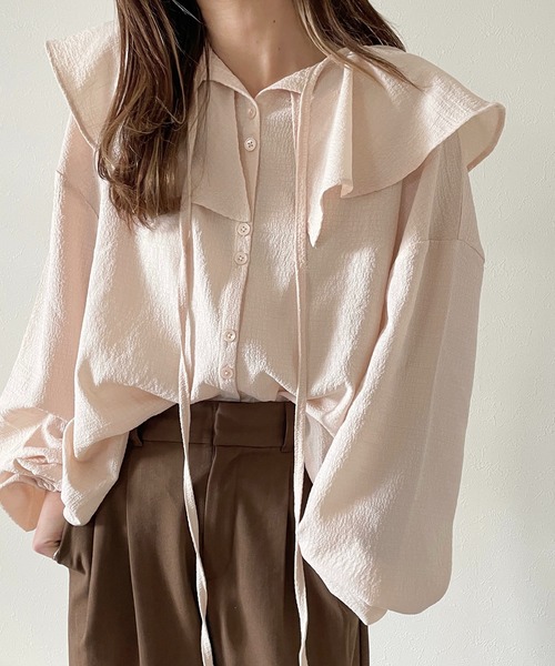 INTER FACTORY(インターファクトリー)の「choco - フリルカラーブラウス made in INTER FACTORY(シャツ/ブラウス・レディース・ピンク/アイボリー・FREE)」の8枚目の写真