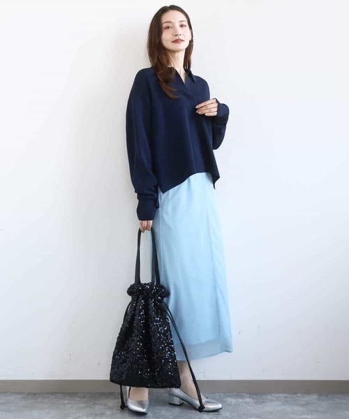 MK MICHEL KLEIN(エムケーミッシェルクラン)の「オーガンジートリコットシアータイトスカート/洗える(スカート・レディース・ライトブルー/ネイビー・38)」の7枚目の写真
