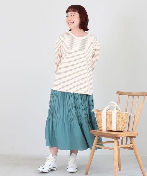 MB mint breeze(エムビーミントブリーズ)の「【L~5L 大きいサイズ】ライトポンチ7分袖ラウンドヘムプルオーバー(Tシャツ/カットソー・レディース・ネイビー/オフホワイト/ブルー・LL/3L/4L/5L)」の8枚目の写真