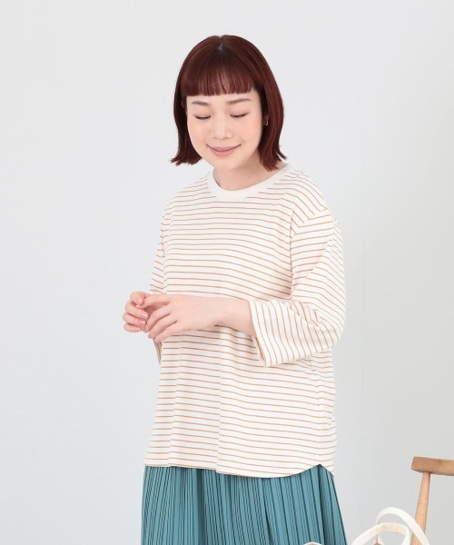 MB mint breeze(エムビーミントブリーズ)の「【L~5L 大きいサイズ】ライトポンチ7分袖ラウンドヘムプルオーバー(Tシャツ/カットソー・レディース・ネイビー/オフホワイト/ブルー・LL/3L/4L/5L)」の6枚目の写真