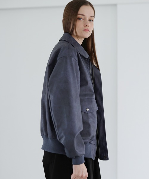 SOCCE（ソーシー）の「ヴィンテージ加工ルーズシルエット合皮ジャケット（その他アウター・メンズ・ブルー系/ブラック/グレー系・S/M/L/XL）」の5枚目の写真