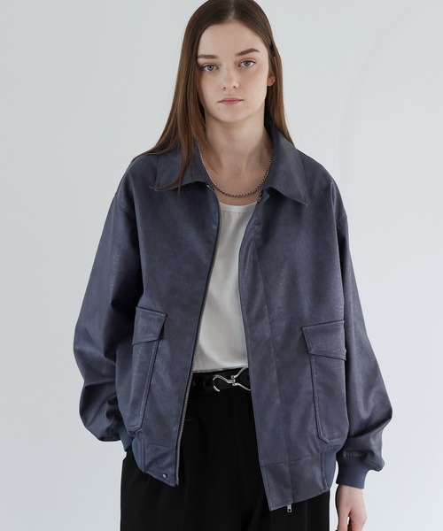 SOCCE（ソーシー）の「ヴィンテージ加工ルーズシルエット合皮ジャケット（その他アウター・メンズ・ブルー系/ブラック/グレー系・S/M/L/XL）」の7枚目の写真