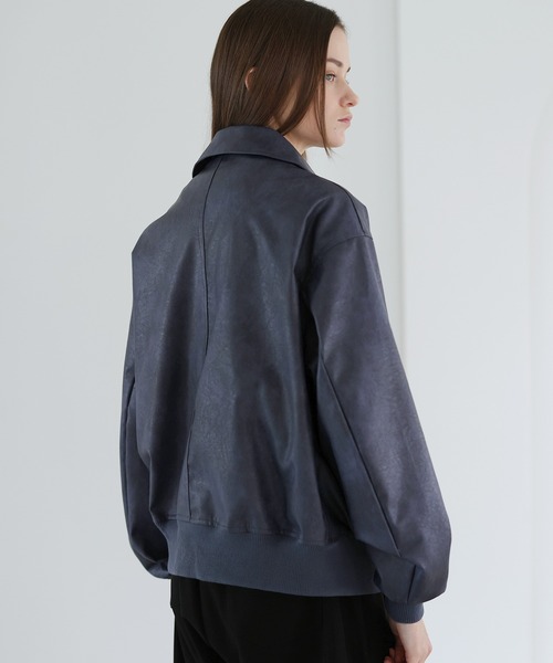 SOCCE（ソーシー）の「ヴィンテージ加工ルーズシルエット合皮ジャケット（その他アウター・メンズ・ブルー系/ブラック/グレー系・S/M/L/XL）」の8枚目の写真