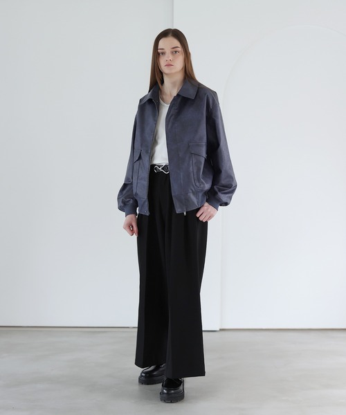 SOCCE（ソーシー）の「ヴィンテージ加工ルーズシルエット合皮ジャケット（その他アウター・メンズ・ブルー系/ブラック/グレー系・S/M/L/XL）」の13枚目の写真