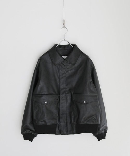 SOCCE（ソーシー）の「ヴィンテージ加工ルーズシルエット合皮ジャケット（その他アウター・メンズ・ブルー系/ブラック/グレー系・S/M/L/XL）」の15枚目の写真