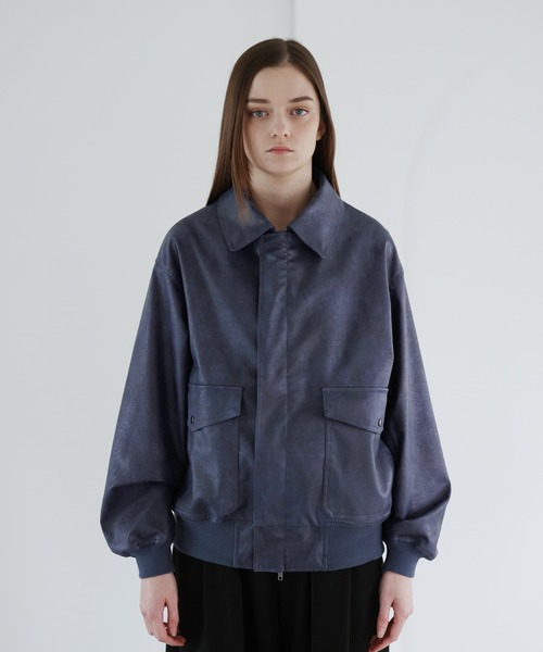 SOCCE（ソーシー）の「ヴィンテージ加工ルーズシルエット合皮ジャケット（その他アウター・メンズ・ブルー系/ブラック/グレー系・S/M/L/XL）」の18枚目の写真