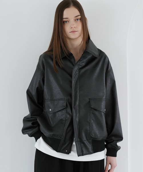 ヴィンテージ加工ルーズシルエット合皮ジャケット（その他アウター
