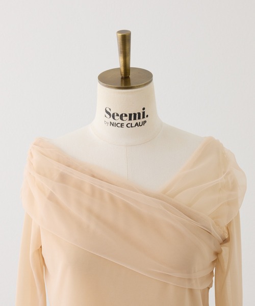 Seemi. byNICECLAUP（ シーミーバイナイスクラップ）の「【Seemi.】チュールトップス（Tシャツ/カットソー・レディース・ブルーグレー/ベージュ/ホワイト・FREE）」の4枚目の写真