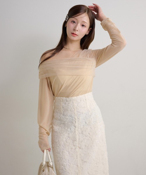 Seemi. byNICECLAUP( シーミーバイナイスクラップ)の「【Seemi.】チュールトップス(Tシャツ/カットソー・レディース・ブルーグレー/ベージュ/ホワイト・FREE)」の16枚目の写真