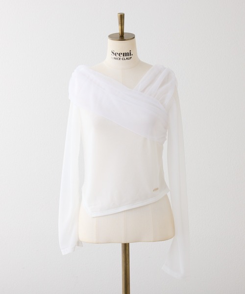 Seemi. byNICECLAUP( シーミーバイナイスクラップ)の「【Seemi.】チュールトップス(Tシャツ/カットソー・レディース・ブルーグレー/ベージュ/ホワイト・FREE)」の18枚目の写真