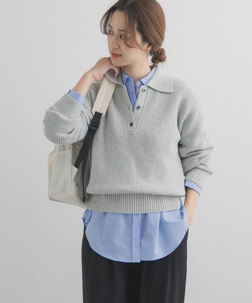 URBAN RESEARCH DOORS（アーバンリサーチドアーズ）の「衿付き畦ニット | ポロ襟/春ニット/カジュアル（ニット/セーター・レディース・アイボリー/ネイビー/ライトグレー・FREE）」の2枚目の写真