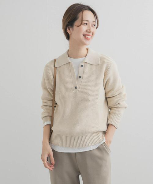 URBAN RESEARCH DOORS（アーバンリサーチドアーズ）の「衿付き畦ニット | ポロ襟/春ニット/カジュアル（ニット/セーター・レディース・アイボリー/ネイビー/ライトグレー・FREE）」の5枚目の写真