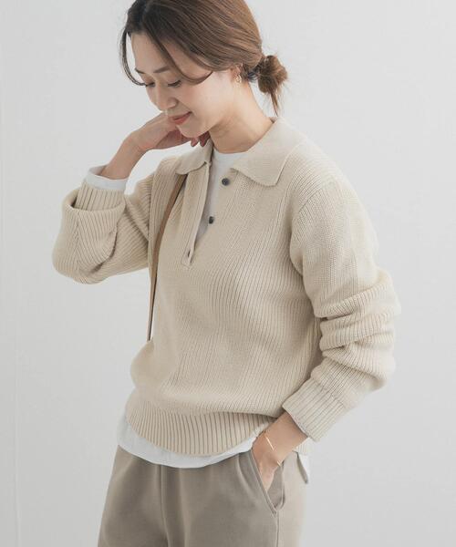 URBAN RESEARCH DOORS（アーバンリサーチドアーズ）の「衿付き畦ニット | ポロ襟/春ニット/カジュアル（ニット/セーター・レディース・アイボリー/ネイビー/ライトグレー・FREE）」の6枚目の写真