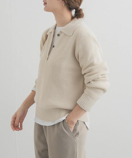 URBAN RESEARCH DOORS（アーバンリサーチドアーズ）の「衿付き畦ニット | ポロ襟/春ニット/カジュアル（ニット/セーター・レディース・アイボリー/ネイビー/ライトグレー・FREE）」の7枚目の写真