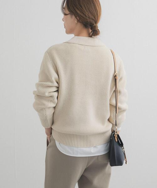 URBAN RESEARCH DOORS（アーバンリサーチドアーズ）の「衿付き畦ニット | ポロ襟/春ニット/カジュアル（ニット/セーター・レディース・アイボリー/ネイビー/ライトグレー・FREE）」の8枚目の写真