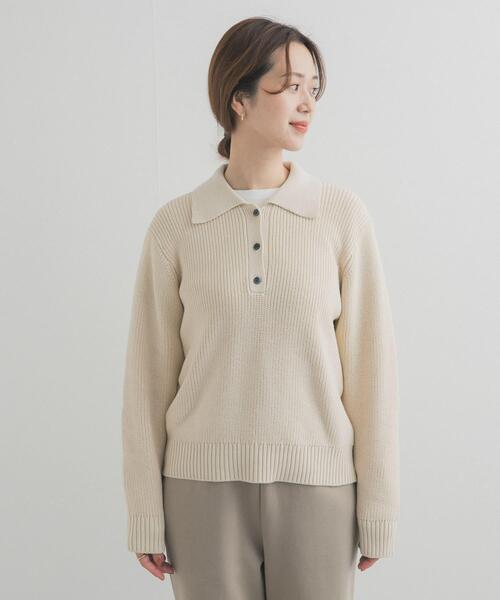 URBAN RESEARCH DOORS（アーバンリサーチドアーズ）の「衿付き畦ニット | ポロ襟/春ニット/カジュアル（ニット/セーター・レディース・アイボリー/ネイビー/ライトグレー・FREE）」の11枚目の写真