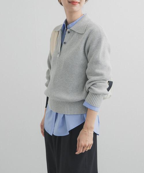 URBAN RESEARCH DOORS（アーバンリサーチドアーズ）の「衿付き畦ニット | ポロ襟/春ニット/カジュアル（ニット/セーター・レディース・アイボリー/ネイビー/ライトグレー・FREE）」の16枚目の写真