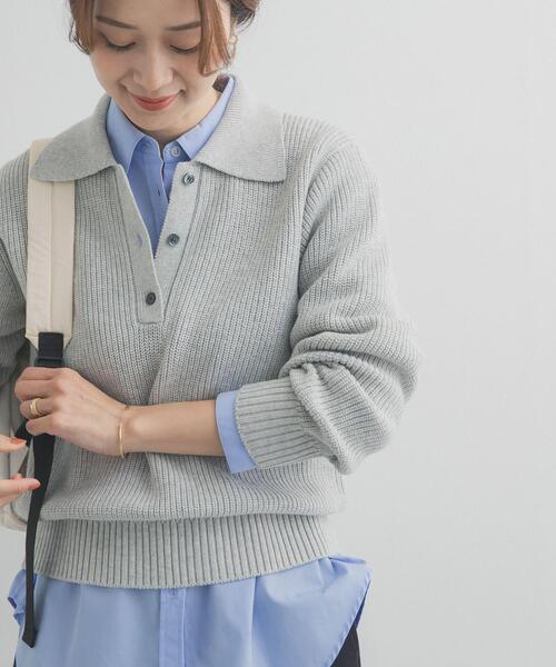 URBAN RESEARCH DOORS（アーバンリサーチドアーズ）の「衿付き畦ニット | ポロ襟/春ニット/カジュアル（ニット/セーター・レディース・アイボリー/ネイビー/ライトグレー・FREE）」の20枚目の写真