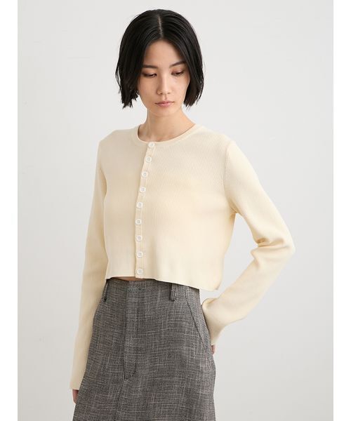 MIESROHE(ミースロエ)の「organicRIBショートニットカーデ(ニット/セーター・レディース・ホワイト/ライトピンク/イエロー/その他・F)」の2枚目の写真