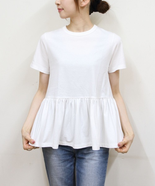 ORCIVAL(オーシバル)の「ORCIVAL/オーシバル ギャザーショートスリーブプルオーバー GATHERED SHORT SLEEVE PULLOVER OR-C0535 OEJ(Tシャツ/カットソー・レディース・ブラック/サックスブルー/ホワイト・1)」の1枚目の写真